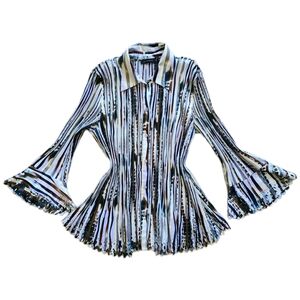 Striped Blouse Flared Sleeves